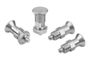 Aretační čepy z nerezové oceli, krátké provedení s hřibovitým úchytem Aretační čepy z nerezové oceli, krátké provedení s hřibovitým úchytem
