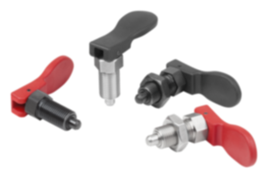 Indexing plungers, steel or stainless steel with plastic cam lever Indexing plungers, steel or stainless steel with plastic cam lever