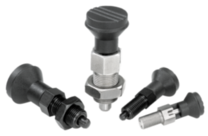 Indexing plungers, steel or stainless steel with plastic mushroom grip and cap - inch Indexing plungers, steel or stainless steel with plastic mushroom grip and cap - inch