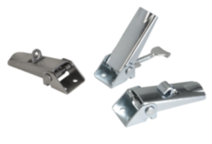 Upínací uzávěry z oceli nebo nerezové oceli s plechovým držákem do 1000 N, nastavitelné, viditelné otvory pro šrouby, krátké provedení Upínací uzávěry z oceli nebo nerezové oceli s plechovým držákem do 1000 N, nastavitelné, viditelné otvory pro šrouby, krátké provedení