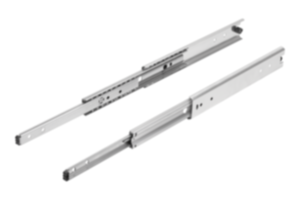 Stainless steel telescopic slides for side mounting, over-extension, load capacity up to 90 kg Stainless steel telescopic slides for side mounting, over-extension, load capacity up to 90 kg