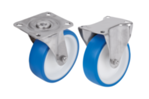 Otočné a pevné pojezdové rolny z nerezové oceli pro hygienické prostory Otočné a pevné pojezdové rolny z nerezové oceli pro hygienické prostory