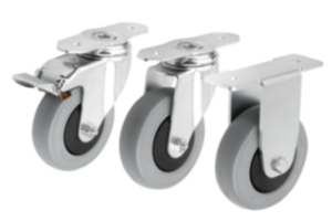 Přístrojové otočné a pevné rolny, z oceli, běhoun z plné elastické pryže pro hliníkové profily Přístrojové otočné a pevné rolny, z oceli, běhoun z plné elastické pryže pro hliníkové profily