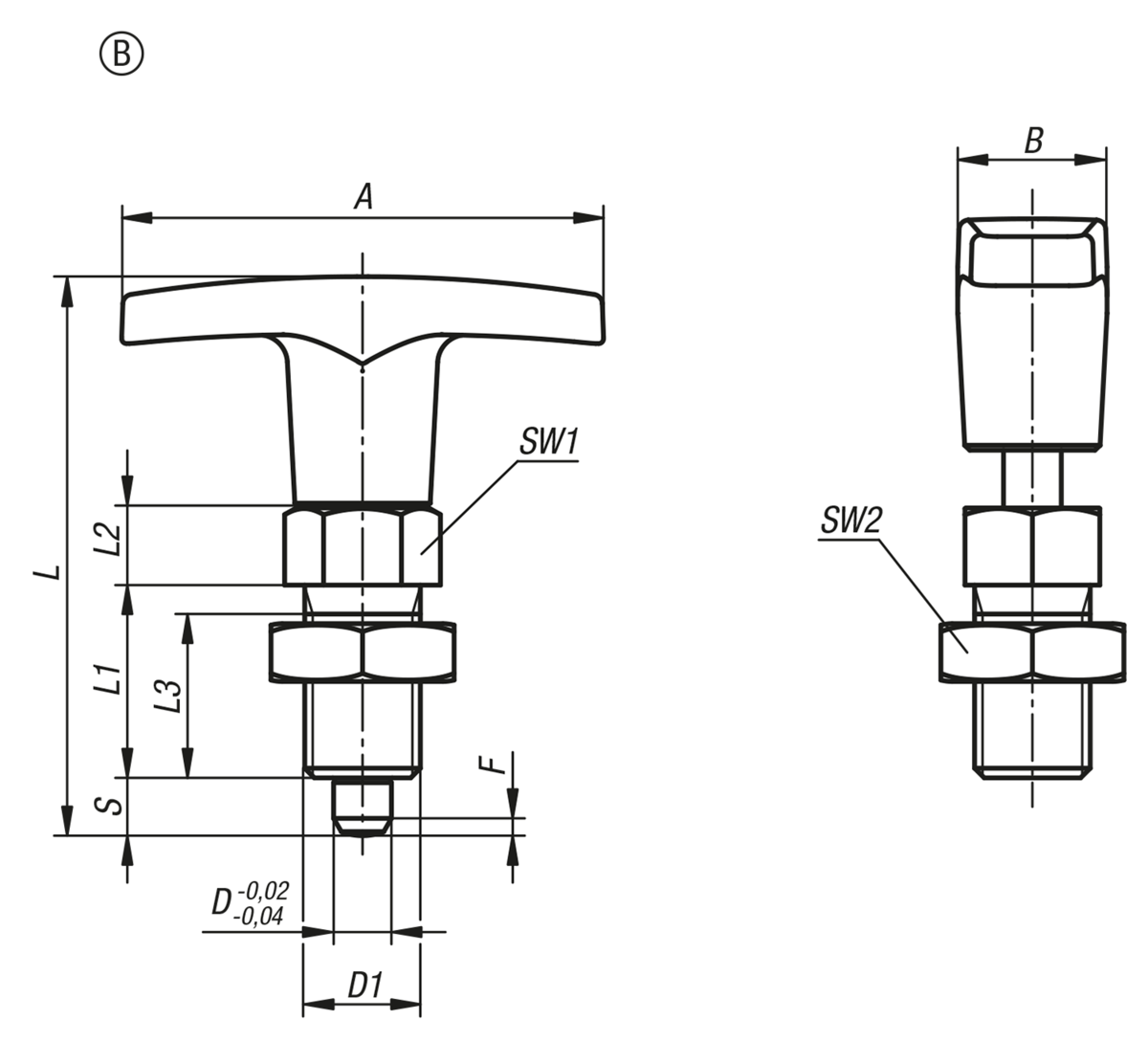 Kipp Aretacni Cepy S Uchytkou Ve Tvaru T Bez Zajistovaci Drazky S Kontramatici Provedeni B