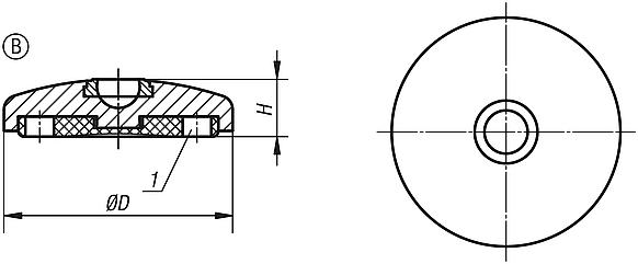 Kruhové základny ke kloubovým nožkám ze zinkového tlakového odlitku nebo nerezu, provedení B